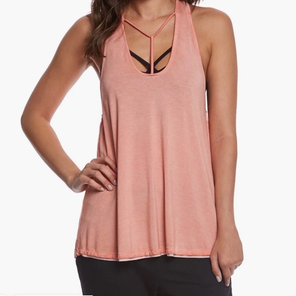 Free People We the Free Peach Amelia RacerbackTank Top raw edge super soft Large